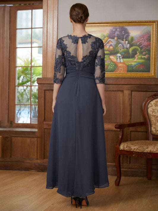 Stella A-Line/Princess Chiffon Applique Scoop 3/4 Sleeves Asymmetrical Mother of the Bride Dresses DSP0020346