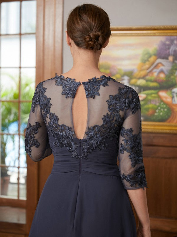 Stella A-Line/Princess Chiffon Applique Scoop 3/4 Sleeves Asymmetrical Mother of the Bride Dresses DSP0020346