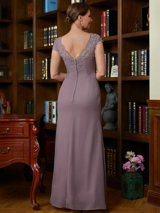 Cheyanne Sheath/Column Chiffon Lace V-neck Short Sleeves Floor-Length Mother of the Bride Dresses DSP0020339