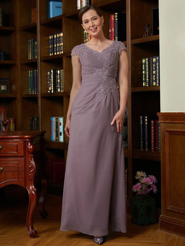 Cheyanne Sheath/Column Chiffon Lace V-neck Short Sleeves Floor-Length Mother of the Bride Dresses DSP0020339
