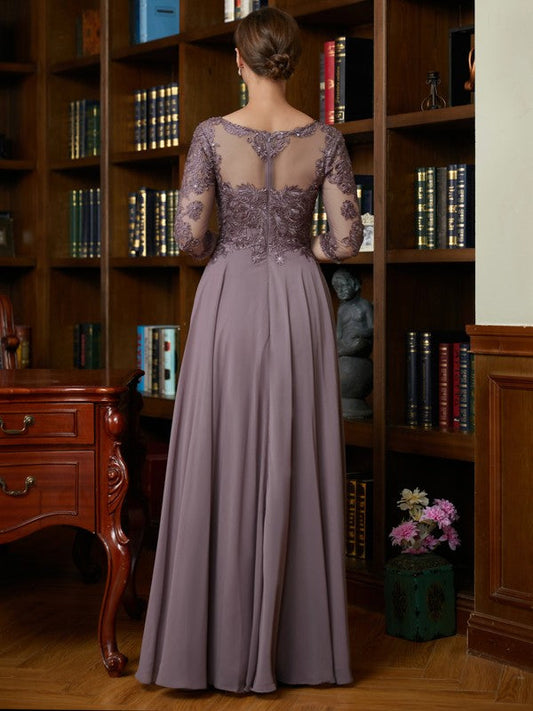 Brooke A-Line/Princess Chiffon Lace Scoop 3/4 Sleeves Floor-Length Mother of the Bride Dresses DSP0020301