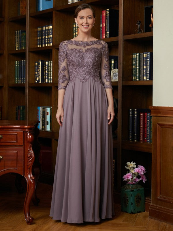 Brooke A-Line/Princess Chiffon Lace Scoop 3/4 Sleeves Floor-Length Mother of the Bride Dresses DSP0020301
