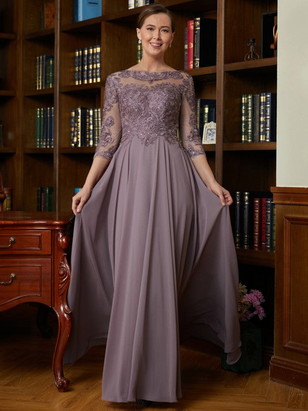 Brooke A-Line/Princess Chiffon Lace Scoop 3/4 Sleeves Floor-Length Mother of the Bride Dresses DSP0020301