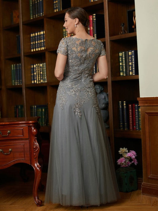 Jaylee A-Line/Princess Tulle Lace Scoop Short Sleeves Floor-Length Mother of the Bride Dresses DSP0020310