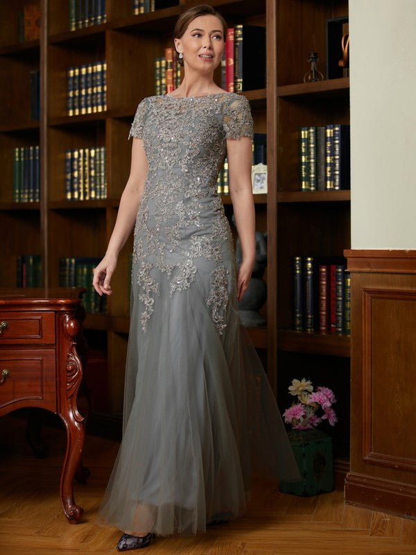 Jaylee A-Line/Princess Tulle Lace Scoop Short Sleeves Floor-Length Mother of the Bride Dresses DSP0020310