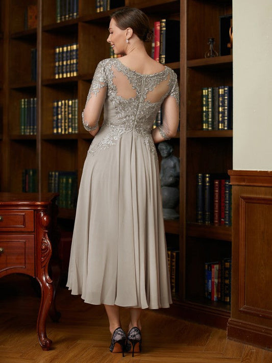 Caroline A-Line/Princess Chiffon Lace Scoop 3/4 Sleeves Tea-Length Mother of the Bride Dresses DSP0020300