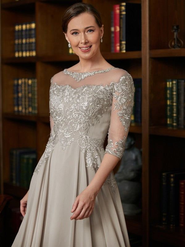 Caroline A-Line/Princess Chiffon Lace Scoop 3/4 Sleeves Tea-Length Mother of the Bride Dresses DSP0020300