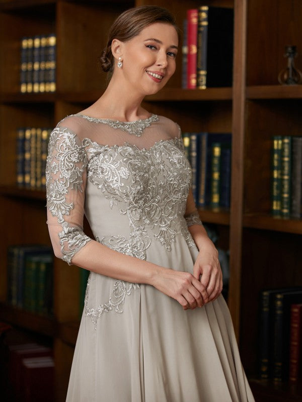 Caroline A-Line/Princess Chiffon Lace Scoop 3/4 Sleeves Tea-Length Mother of the Bride Dresses DSP0020300