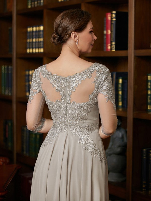 Caroline A-Line/Princess Chiffon Lace Scoop 3/4 Sleeves Tea-Length Mother of the Bride Dresses DSP0020300