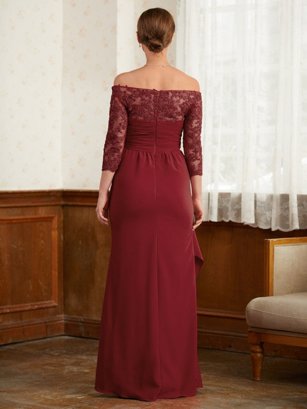 Gracie A-Line/Princess Stretch Crepe Lace Off-the-Shoulder 3/4 Sleeves Floor-Length Mother of the Bride Dresses DSP0020350