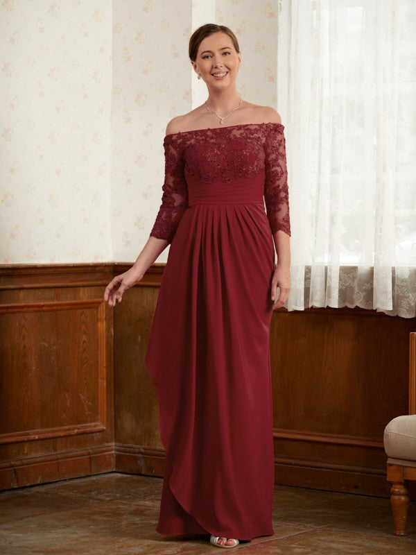 Gracie A-Line/Princess Stretch Crepe Lace Off-the-Shoulder 3/4 Sleeves Floor-Length Mother of the Bride Dresses DSP0020350