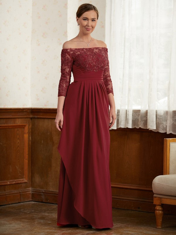 Gracie A-Line/Princess Stretch Crepe Lace Off-the-Shoulder 3/4 Sleeves Floor-Length Mother of the Bride Dresses DSP0020350
