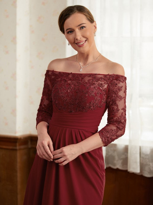 Gracie A-Line/Princess Stretch Crepe Lace Off-the-Shoulder 3/4 Sleeves Floor-Length Mother of the Bride Dresses DSP0020350