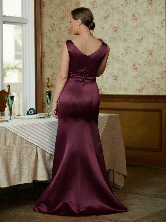 Kadence Sheath/Column Satin Beading Scoop Sleeveless Sweep/Brush Train Mother of the Bride Dresses DSP0020354