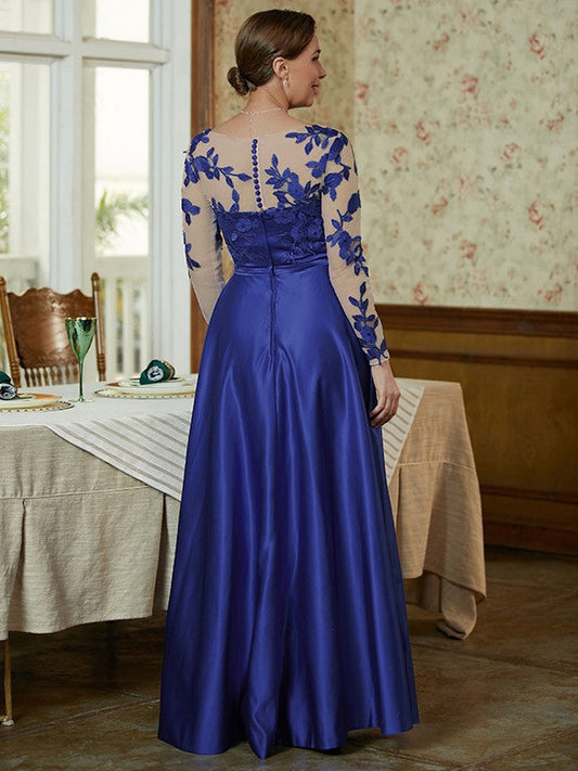 Lucy A-Line/Princess Satin Applique V-neck Long Sleeves Floor-Length Mother of the Bride Dresses DSP0020358