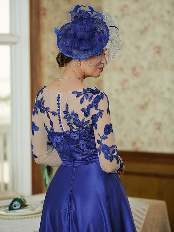 Lucy A-Line/Princess Satin Applique V-neck Long Sleeves Floor-Length Mother of the Bride Dresses DSP0020358