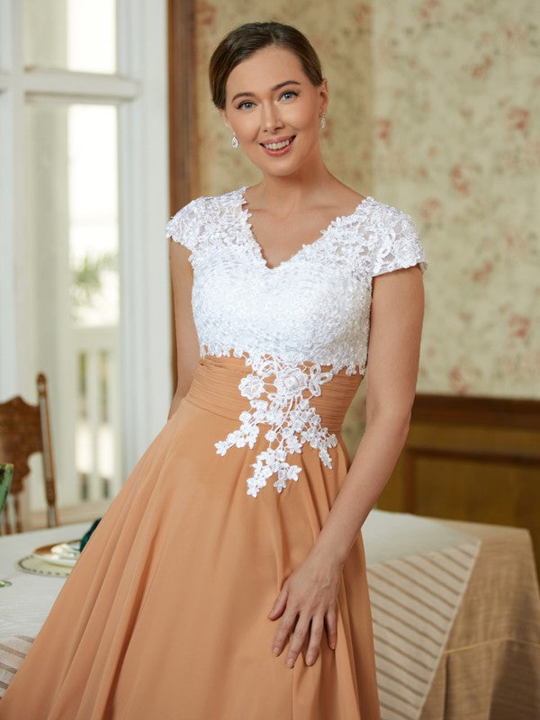 Wendy A-Line/Princess Chiffon Lace V-neck Sleeveless Tea-Length Mother of the Bride Dresses DSP0020364