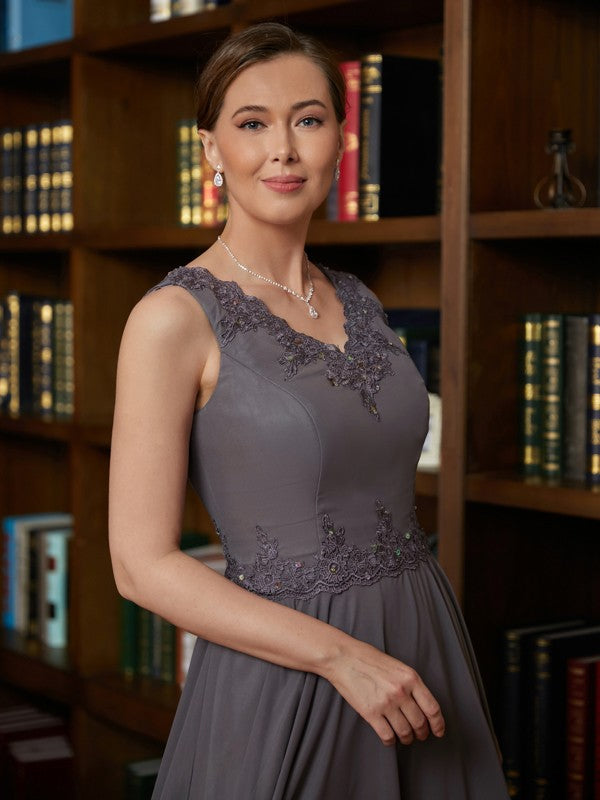 Aspen A-Line/Princess Chiffon Applique V-neck Sleeveless Ankle-Length Mother of the Bride Dresses DSP0020365