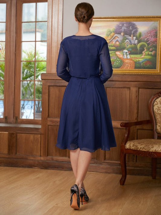 Yamilet A-Line/Princess Chiffon Lace Scoop Sleeveless Knee-Length Mother of the Bride Dresses DSP0020368