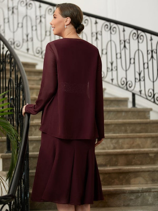 Aracely Sheath/Column Chiffon Beading Scoop Sleeveless Tea-Length Mother of the Bride Dresses DSP0020370