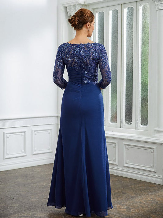 Larissa Sheath/Column Chiffon Applique Bateau 3/4 Sleeves Floor-Length Mother of the Bride Dresses DSP0020280