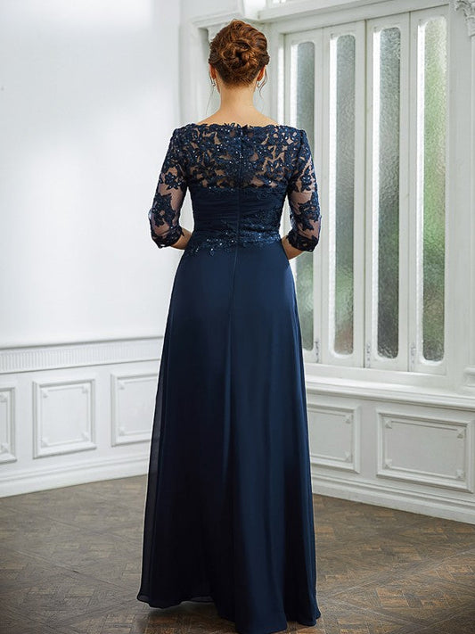 Stacy A-Line/Princess Chiffon Applique Bateau 3/4 Sleeves Floor-Length Mother of the Bride Dresses DSP0020276