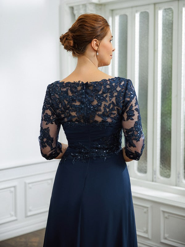 Stacy A-Line/Princess Chiffon Applique Bateau 3/4 Sleeves Floor-Length Mother of the Bride Dresses DSP0020276