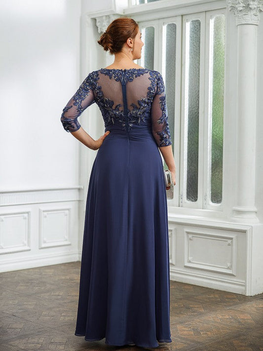 Karen A-Line/Princess Chiffon Applique Bateau 3/4 Sleeves Floor-Length Mother of the Bride Dresses DSP0020266