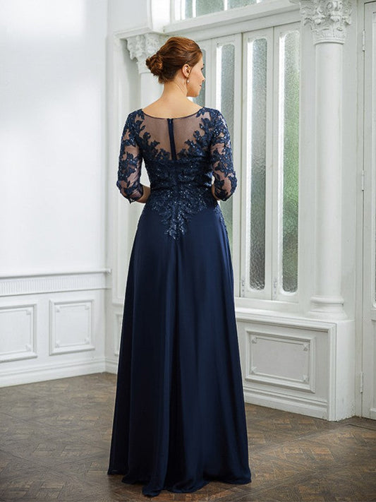 Alissa A-Line/Princess Chiffon Applique V-neck 3/4 Sleeves Floor-Length Mother of the Bride Dresses DSP0020267