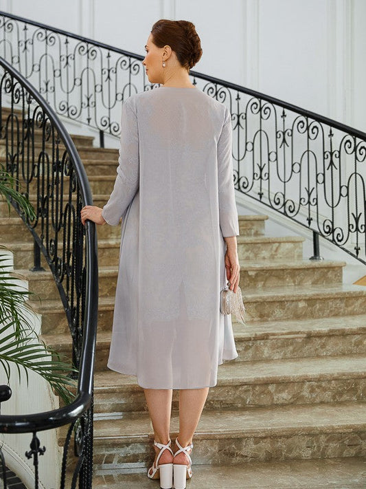 Kylie Sheath/Column Chiffon Applique Bateau 3/4 Sleeves Short/Mini Mother of the Bride Dresses DSP0020270