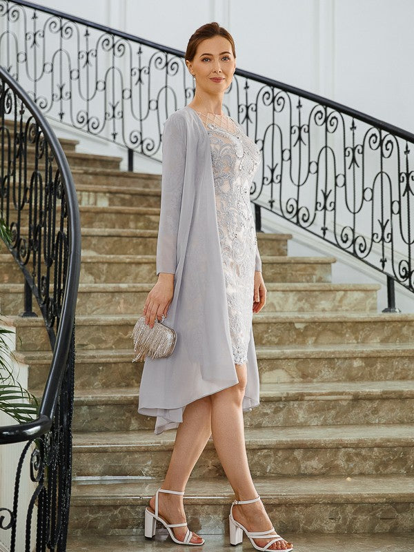 Kylie Sheath/Column Chiffon Applique Bateau 3/4 Sleeves Short/Mini Mother of the Bride Dresses DSP0020270