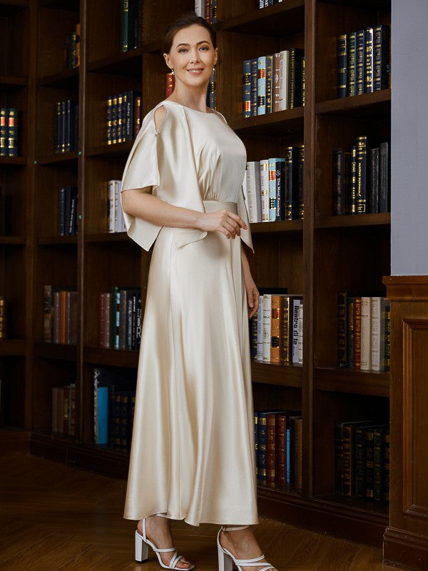 Ariana A-Line/Princess Silk like Satin Ruched Scoop 1/2 Sleeves Ankle-Length Mother of the Bride Dresses DSP0020243