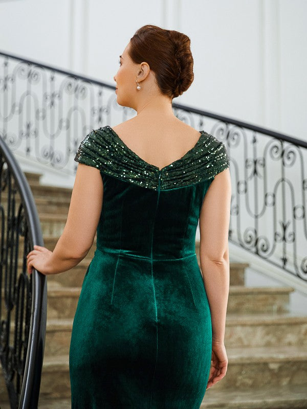 Karlee Sheath/Column Velvet Ruched V-neck Sleeveless Floor-Length Mother of the Bride Dresses DSP0020245
