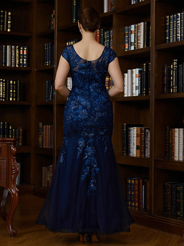 Nydia Sheath/Column Tulle Applique V-neck Short Sleeves Floor-Length Mother of the Bride Dresses DSP0020241