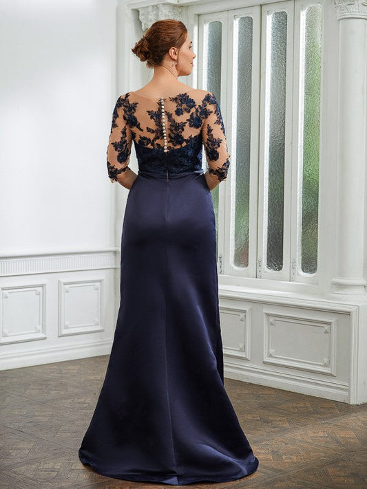 Marcie Sheath/Column Satin Applique Bateau 1/2 Sleeves Sweep/Brush Train Mother of the Bride Dresses DSP0020243