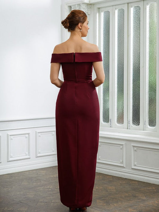 Leanna Sheath/Column Stretch Crepe Ruched Off-the-Shoulder Sleeveless Floor-Length Mother of the Bride Dresses DSP0020245
