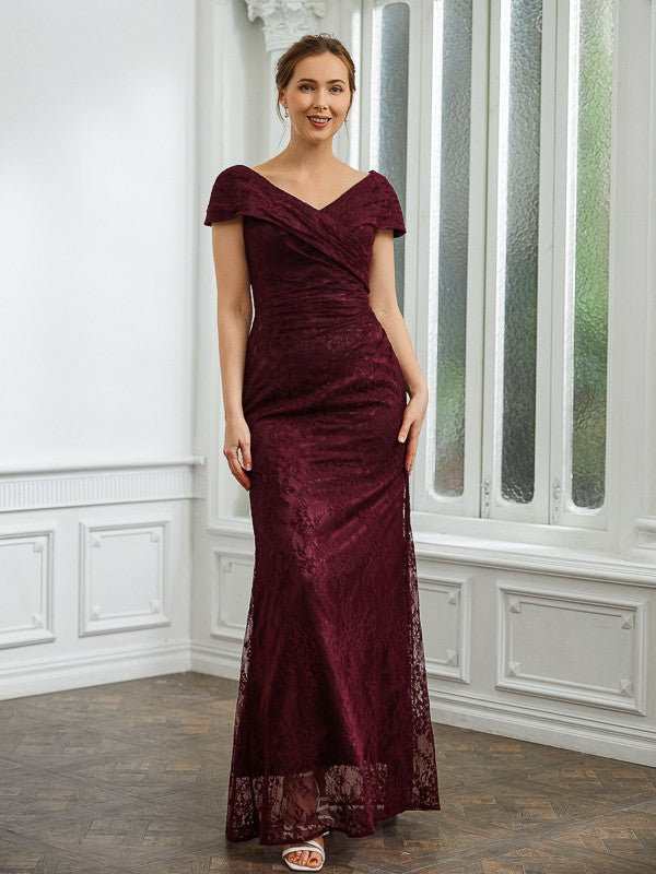Marlie Sheath/Column Lace Ruched V-neck Short Sleeves Floor-Length Mother of the Bride Dresses DSP0020246