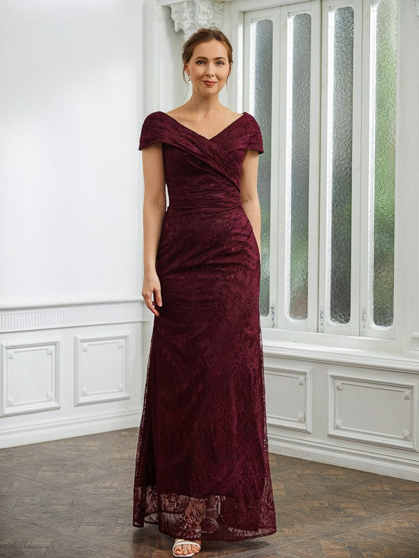 Marlie Sheath/Column Lace Ruched V-neck Short Sleeves Floor-Length Mother of the Bride Dresses DSP0020246