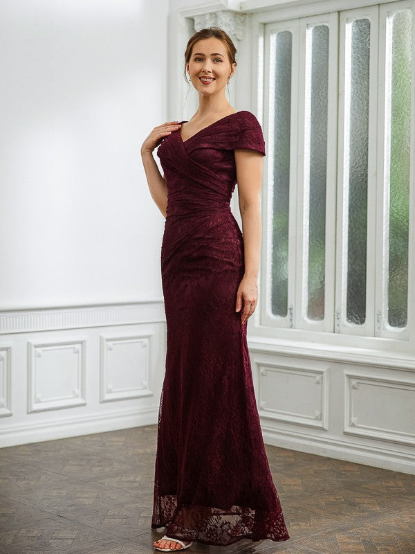 Marlie Sheath/Column Lace Ruched V-neck Short Sleeves Floor-Length Mother of the Bride Dresses DSP0020246