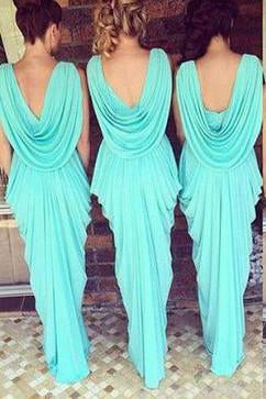 New Arrival Chiffon Blue V-Neck Long Bridesmaid Dress BD1628