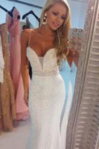 Prom Dresses Sexy Mermaid Spaghetti Strap Crystal Floor Length Formal Occasion Dress RS707