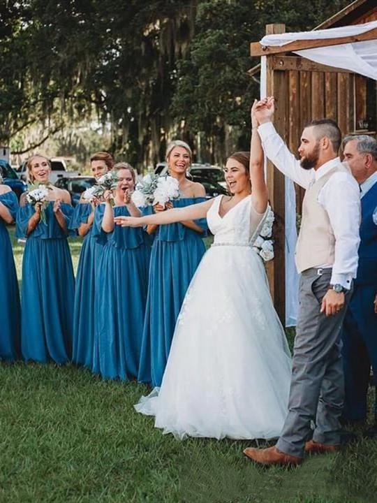 Off the Shoulder Chiffon Slate Gray Mismatched Bridesmaid Dresses Long Party Dresses BD1011