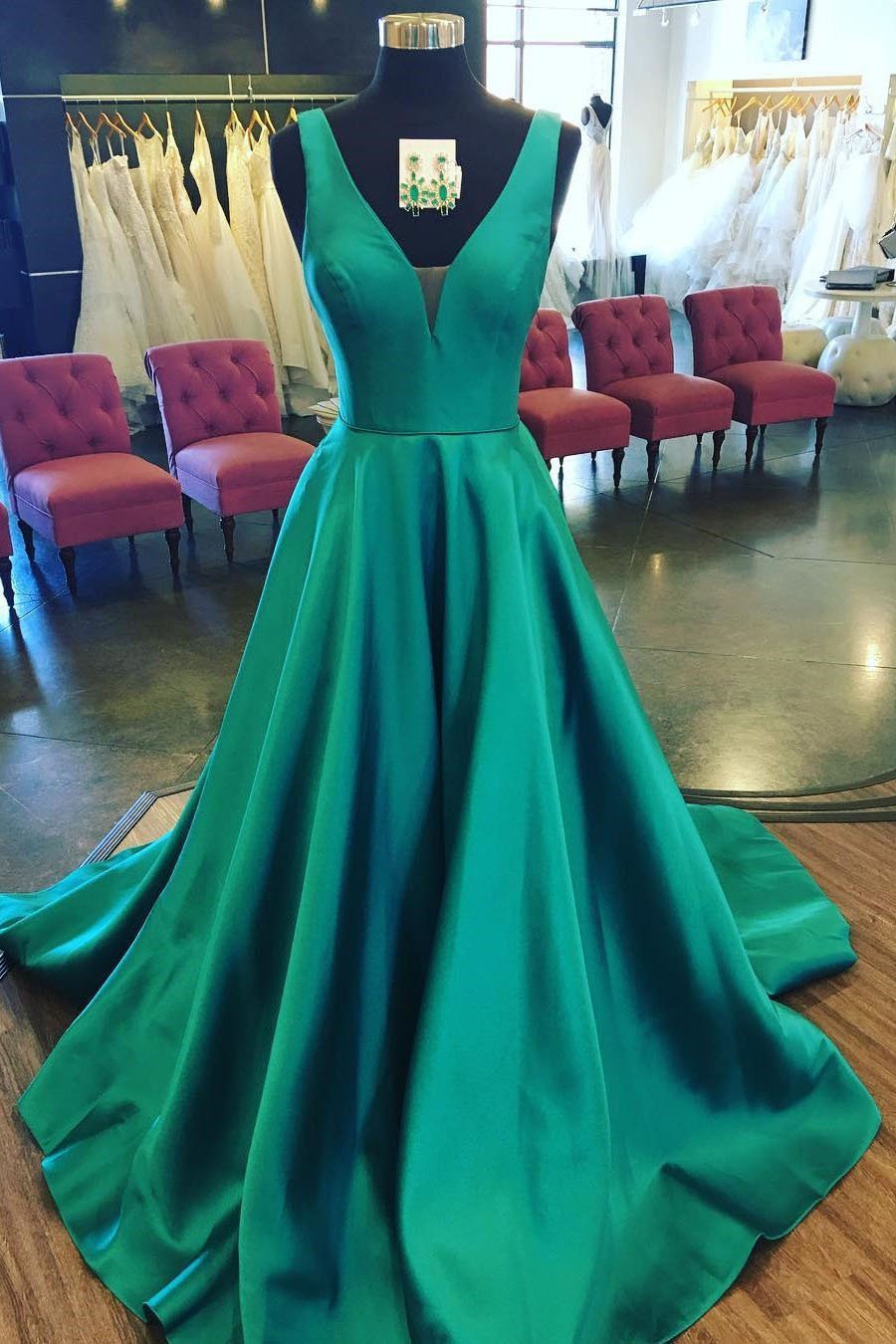 Princess A Line Deep V Neck Yellow Long Satin Backless Evening Dresses Prom Dresses RS962