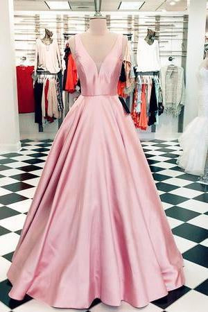 Princess A Line Deep V Neck Yellow Long Satin Backless Evening Dresses Prom Dresses RS962