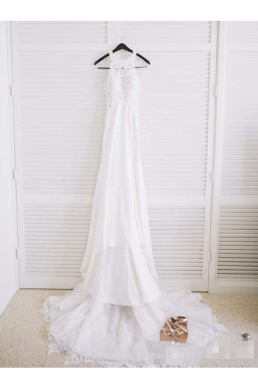 Sexy Appliqued Beach Wedding Dress With Racerback Illusion Neckline Wedding SRSPBN4L9Q7