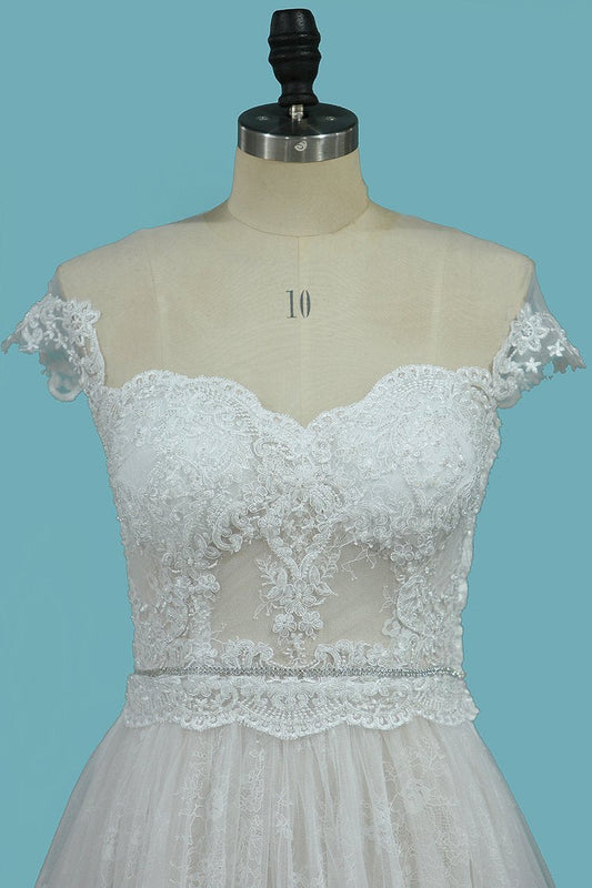 2024 Wedding Dresses Off The Shoulder Tulle A Line With Applique Court Train
