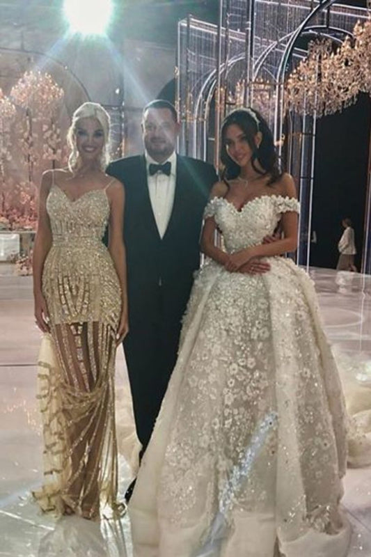 A Line Off The Shoulder Wedding Dresses Tulle With Applique And SRSPR88F3G3