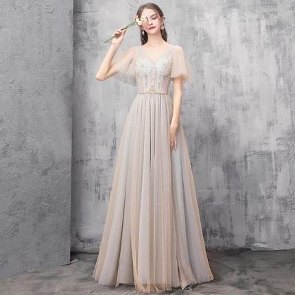 Elegant Off Shoulder Floor Length Tulle Prom Dress, Lace up Bridesmaid Dresses SRS15185