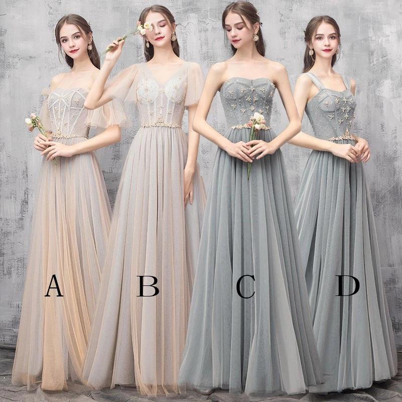 Elegant Off Shoulder Floor Length Tulle Prom Dress, Lace up Bridesmaid Dresses SRS15185