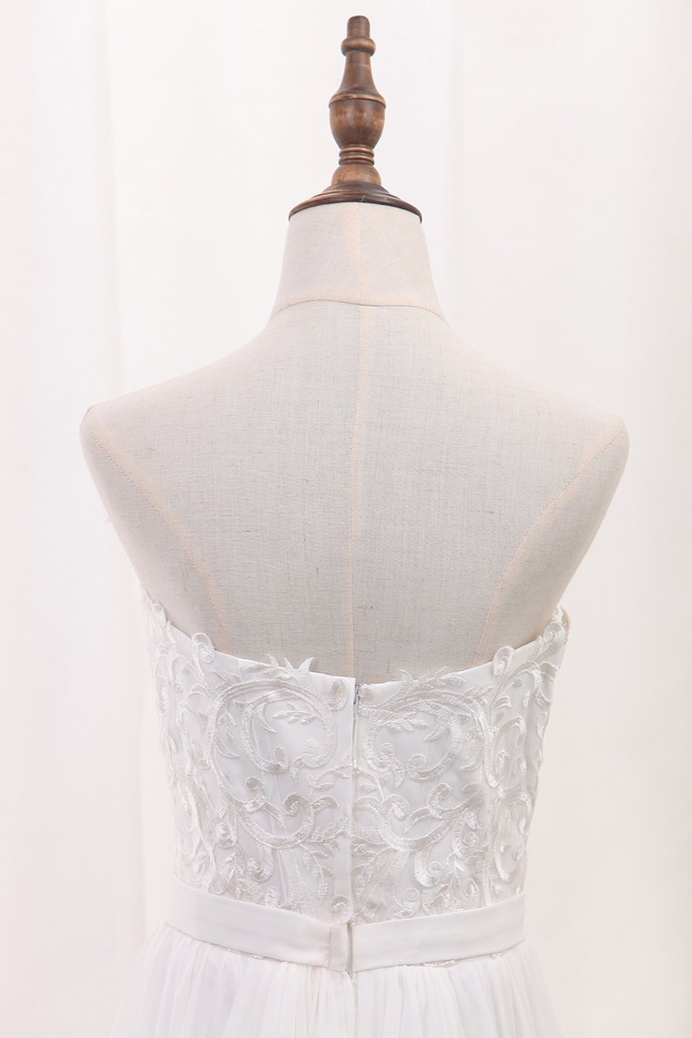 2024 A Line Chiffon Sweetheart Wedding Dresses With Applique And Slit
